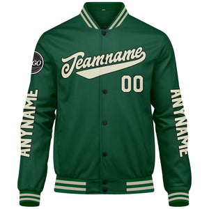 Chaquetas universitarias personalizadas de color verde crema para hombres & mujeres y jóvenes & Chaquetas Letterman personalizadas