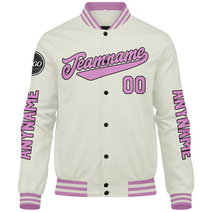 Chaquetas universitarias personalizadas color crema y rosa para hombres & mujeres y jóvenes & Chaquetas Letterman personalizadas
