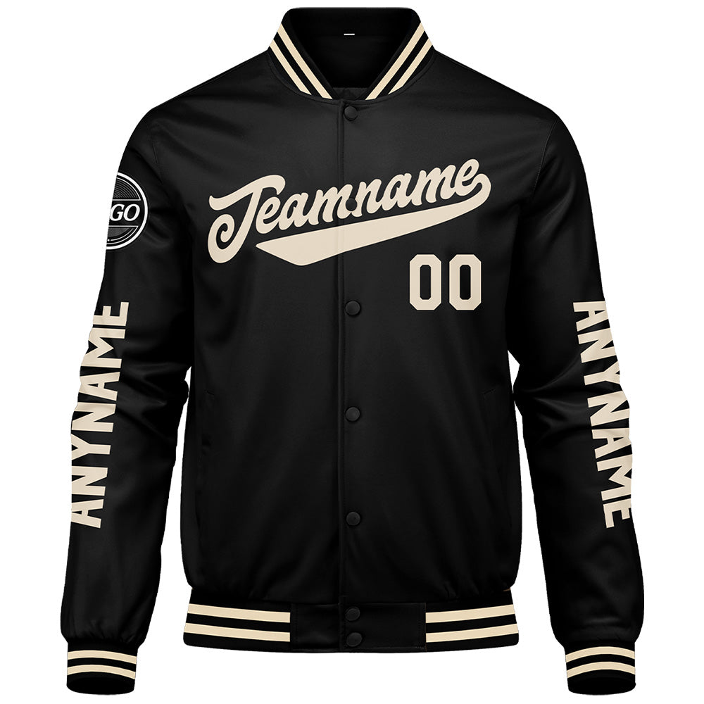 Chaquetas universitarias personalizadas en color negro y crema para hombres & mujeres y jóvenes & Chaquetas Letterman personalizadas