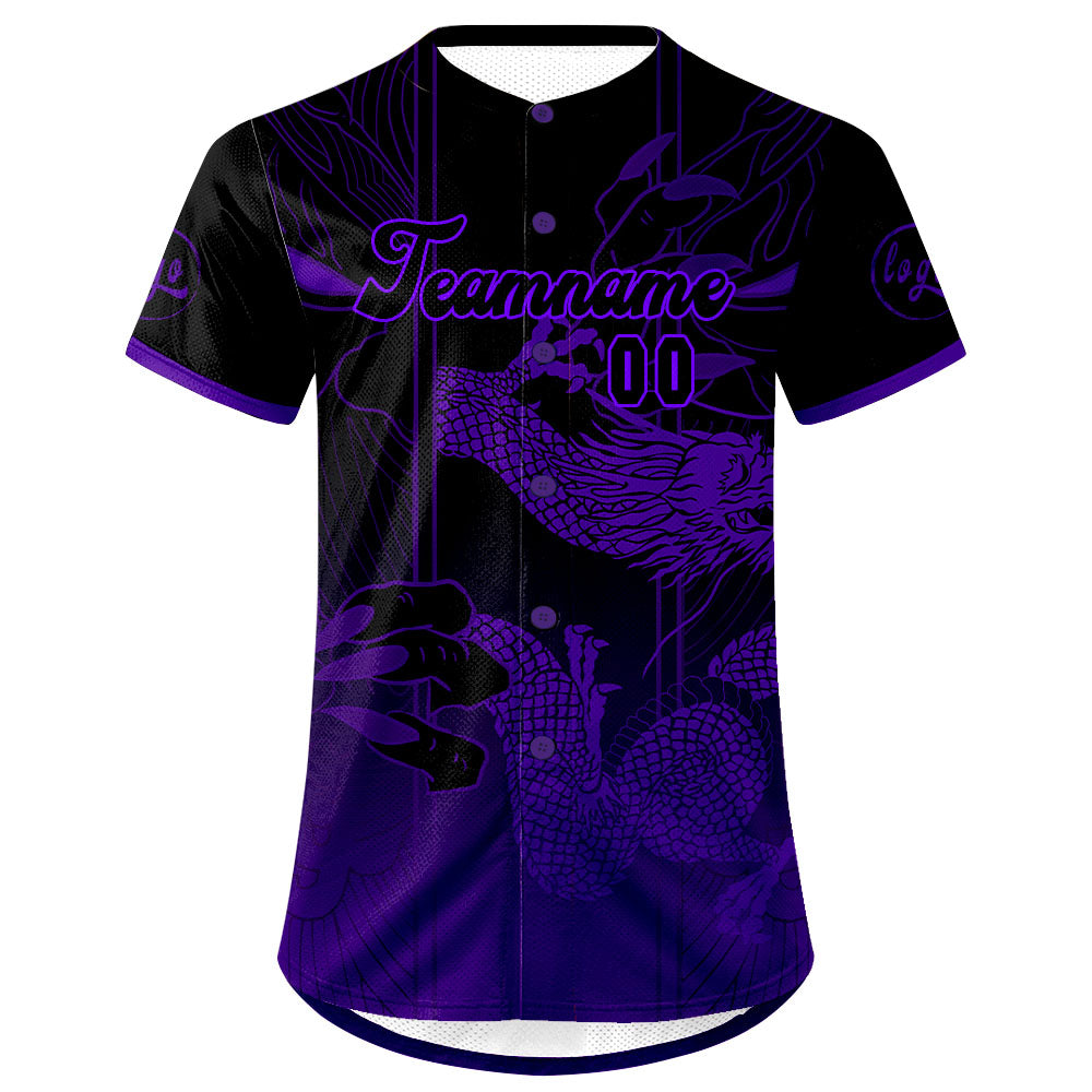 Camiseta de béisbol personalizada negra y morada con degradado uniformes de equipo personalizados con nombre y número