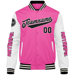 Chaquetas universitarias personalizadas en rosa y blanco para hombres & mujeres y jóvenes & Chaquetas Letterman personalizadas