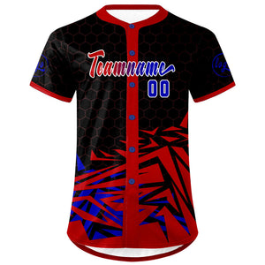 Camiseta de béisbol personalizada roja y azul con degradado uniformes de equipo con nombre y número