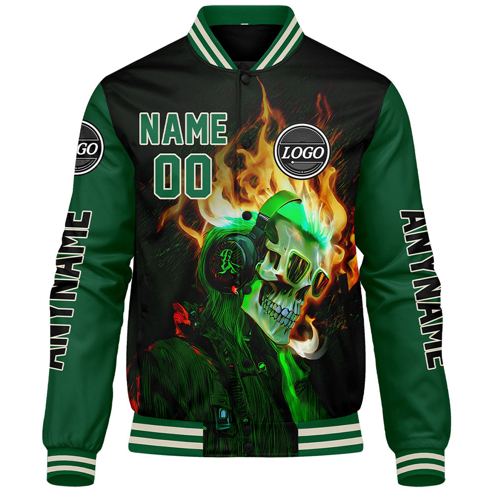 Chaquetas universitarias personalizadas en verde y negro para hombres & mujeres y jóvenes & Chaquetas Letterman personalizadas