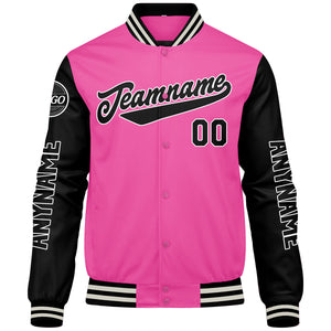 Chaquetas universitarias personalizadas en rosa y negro para hombres & mujeres y jóvenes & Chaquetas Letterman personalizadas