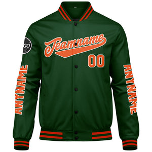 Chaquetas universitarias personalizadas de color verde oscuro y naranja para hombres & mujeres y jóvenes & Chaquetas Letterman personalizadas