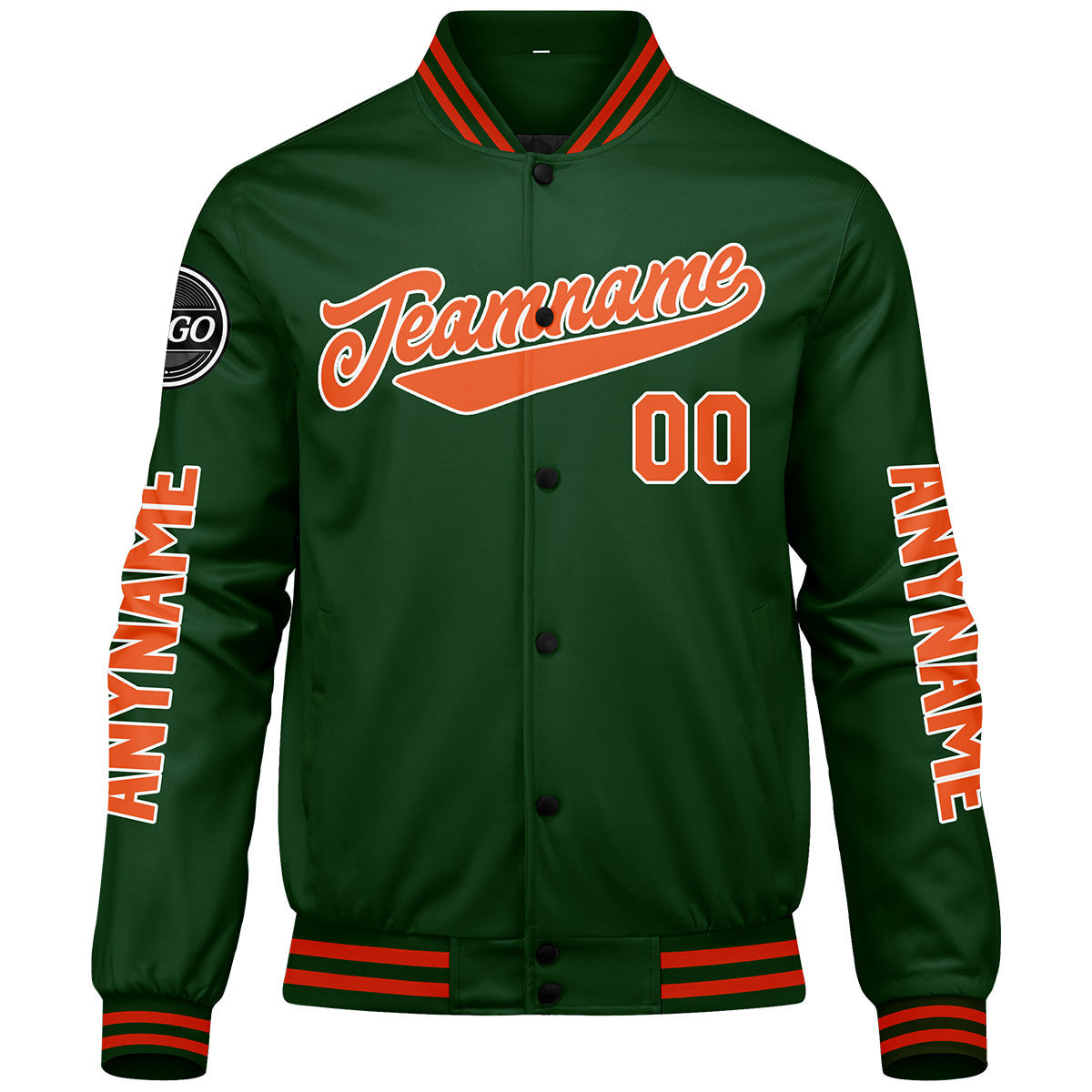Chaquetas universitarias personalizadas de color verde oscuro y naranja para hombres & mujeres y jóvenes & Chaquetas Letterman personalizadas