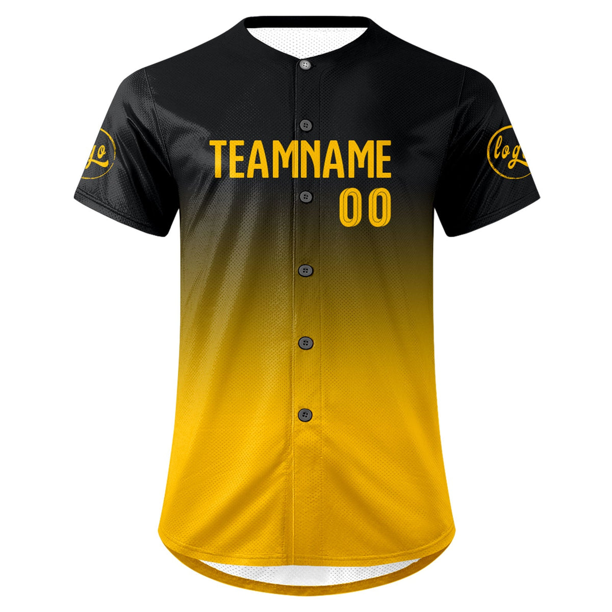 Camiseta de béisbol personalizada negra y amarilla con degradado uniformes de equipo con nombre y número