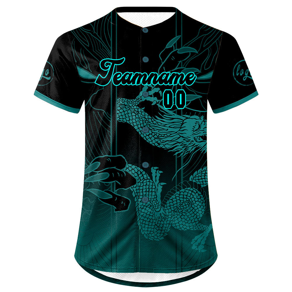 Camiseta de béisbol personalizada negra y cian con degradado uniformes de equipo con nombre y número