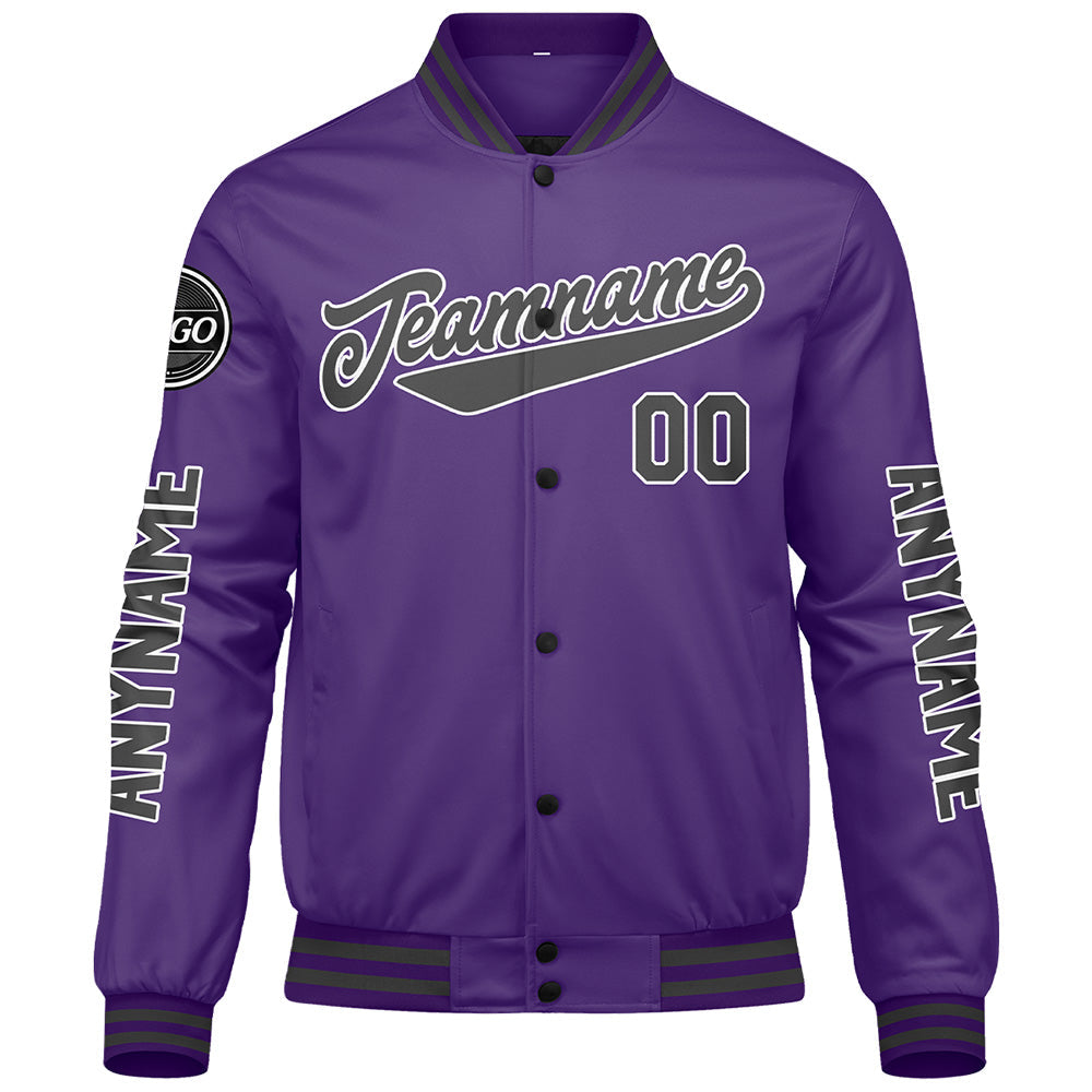 Chaquetas universitarias personalizadas en color morado y gris para hombres & mujeres y jóvenes & Chaquetas Letterman personalizadas
