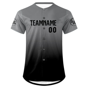 Camiseta de béisbol personalizada gris y negra con degradado uniformes de equipo con nombre y número