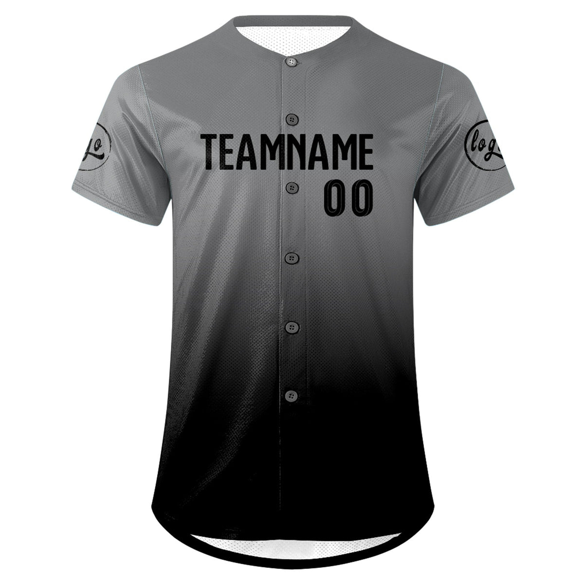 Camiseta de béisbol personalizada gris y negra con degradado uniformes de equipo con nombre y número