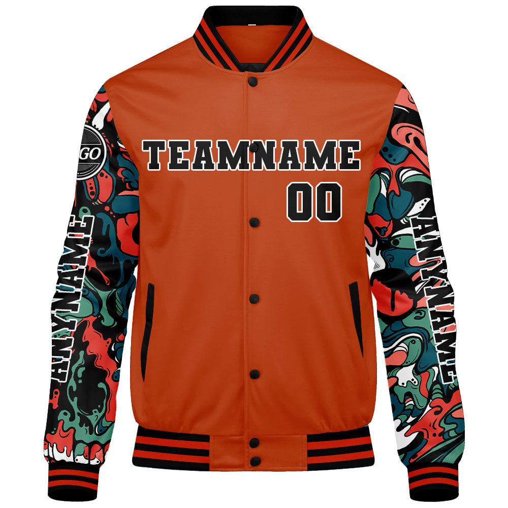 Chaquetas universitarias naranjas personalizadas para hombres & mujeres y jóvenes & Chaquetas Letterman personalizadas