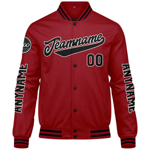 Chaquetas universitarias rojas y negras personalizadas para hombres & mujeres y jóvenes & Chaquetas Letterman personalizadas