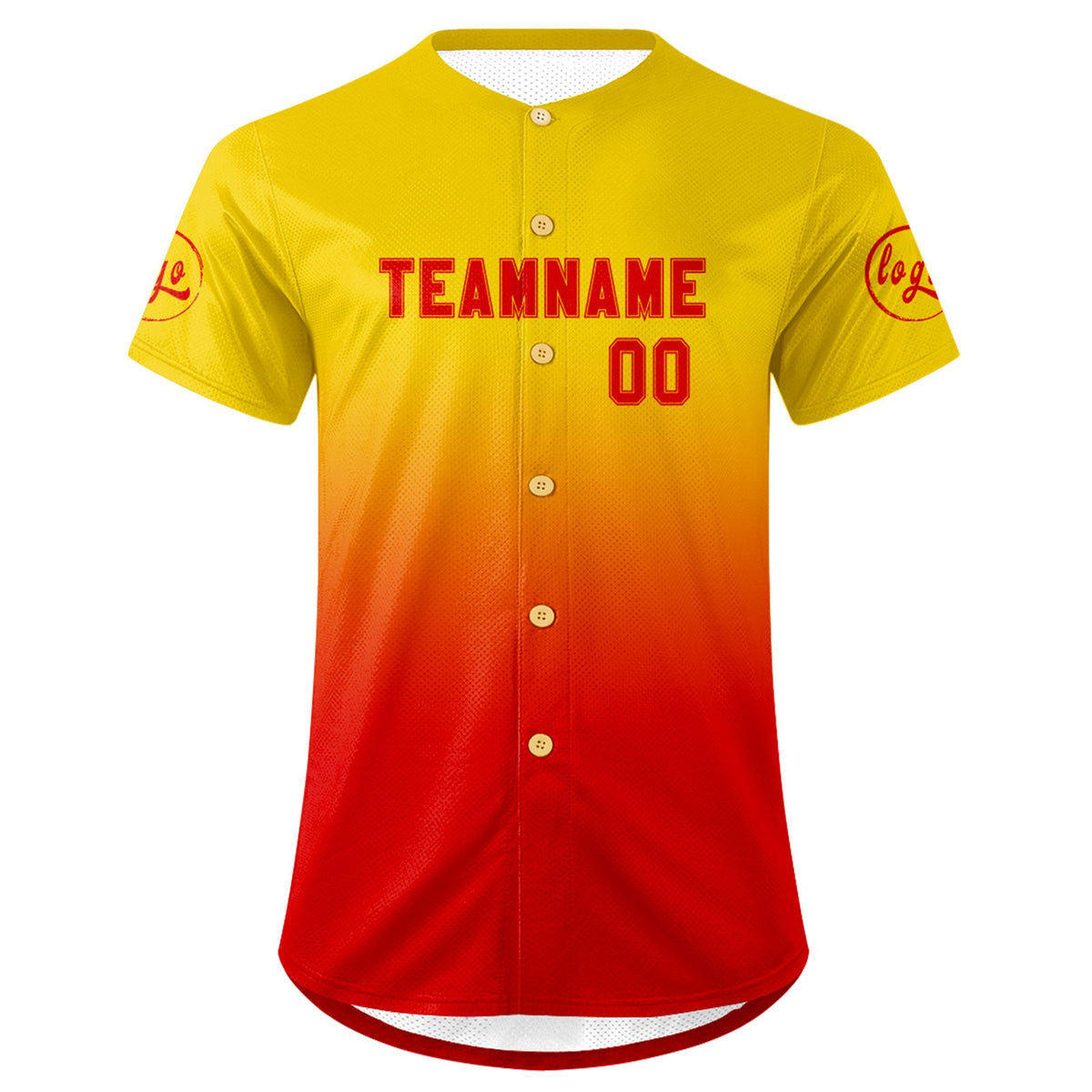 Camiseta de béisbol personalizada amarilla y roja con degradado uniformes de equipo personalizados con nombre y número