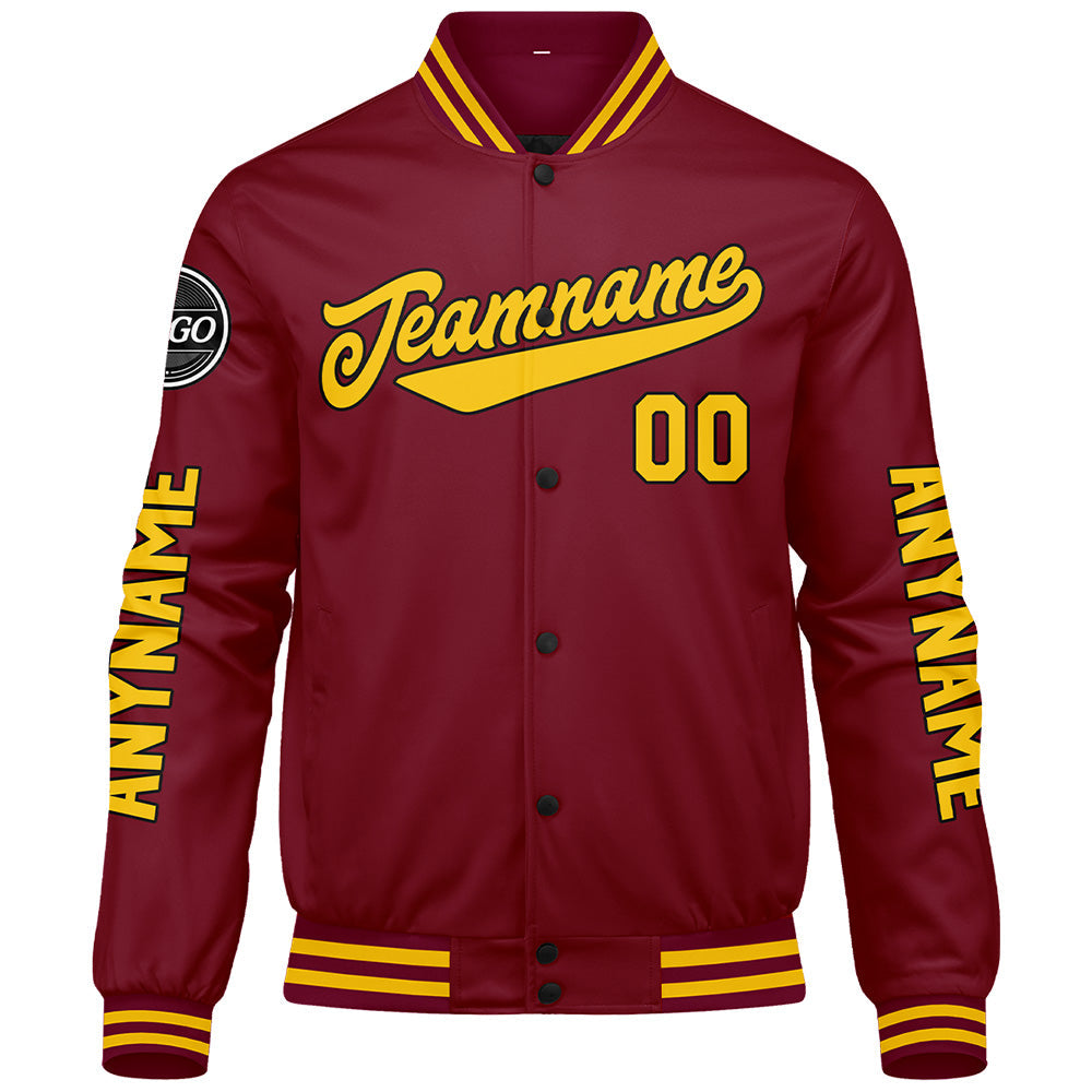 Chaquetas universitarias personalizadas de color amarillo carmesí para hombres & mujeres y jóvenes & Chaquetas tipo Letterman personalizadas