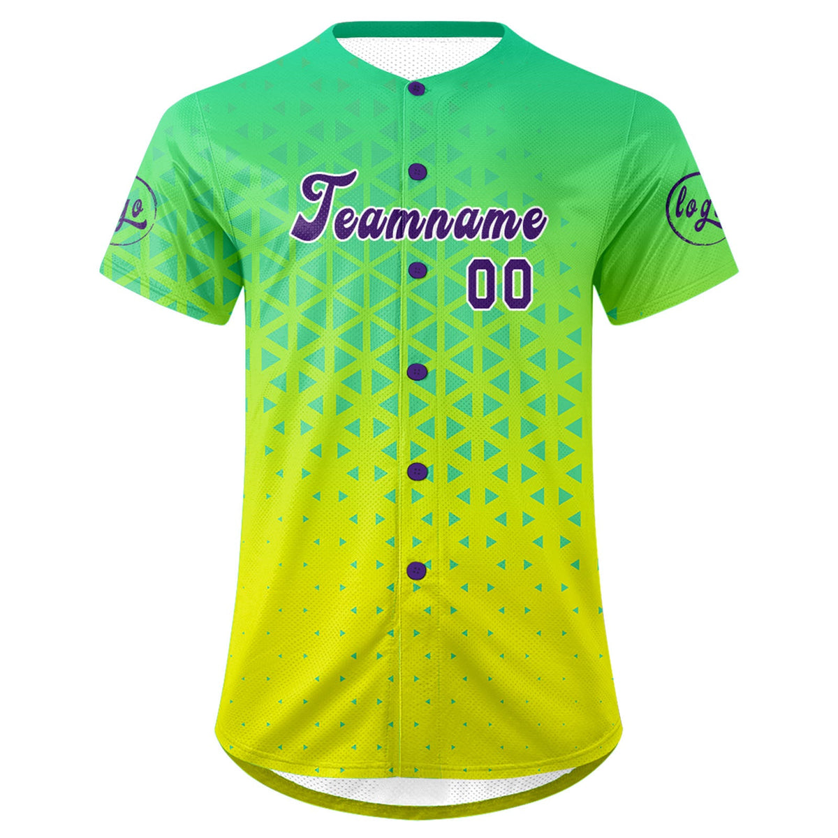 Camiseta de béisbol personalizada verde y amarilla con degradado uniformes de equipo con nombre y número