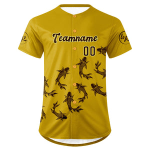 Camiseta de béisbol personalizada amarilla y marrón con degradado uniformes de equipo personalizados con nombre y número