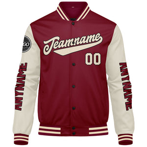 Chaquetas universitarias personalizadas color crema carmesí para hombres & mujeres y jóvenes & Chaquetas Letterman personalizadas