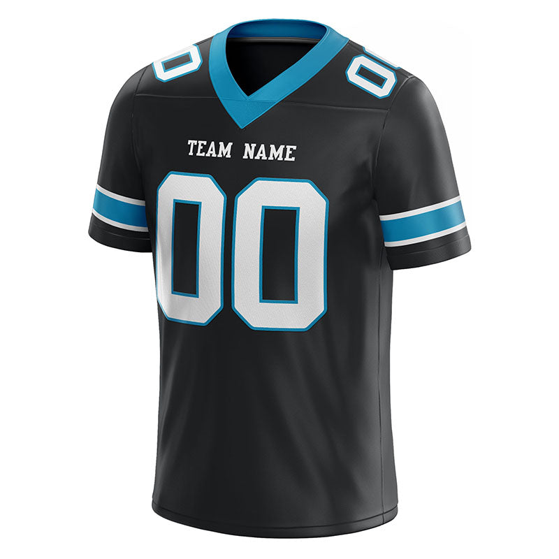customized  authentic football jersey black white-panther blue mesh