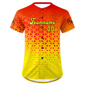 Camiseta de béisbol personalizada roja y amarilla con degradado uniformes de equipo con nombre y número