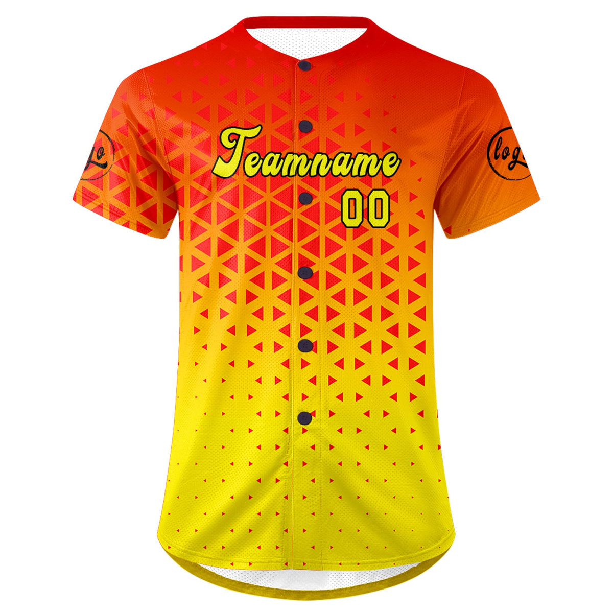 Camiseta de béisbol personalizada roja y amarilla con degradado uniformes de equipo con nombre y número
