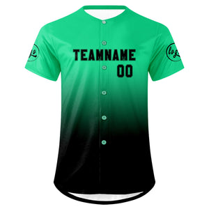Camiseta de béisbol personalizada verde y negra con degradado uniformes de equipo con nombre y número