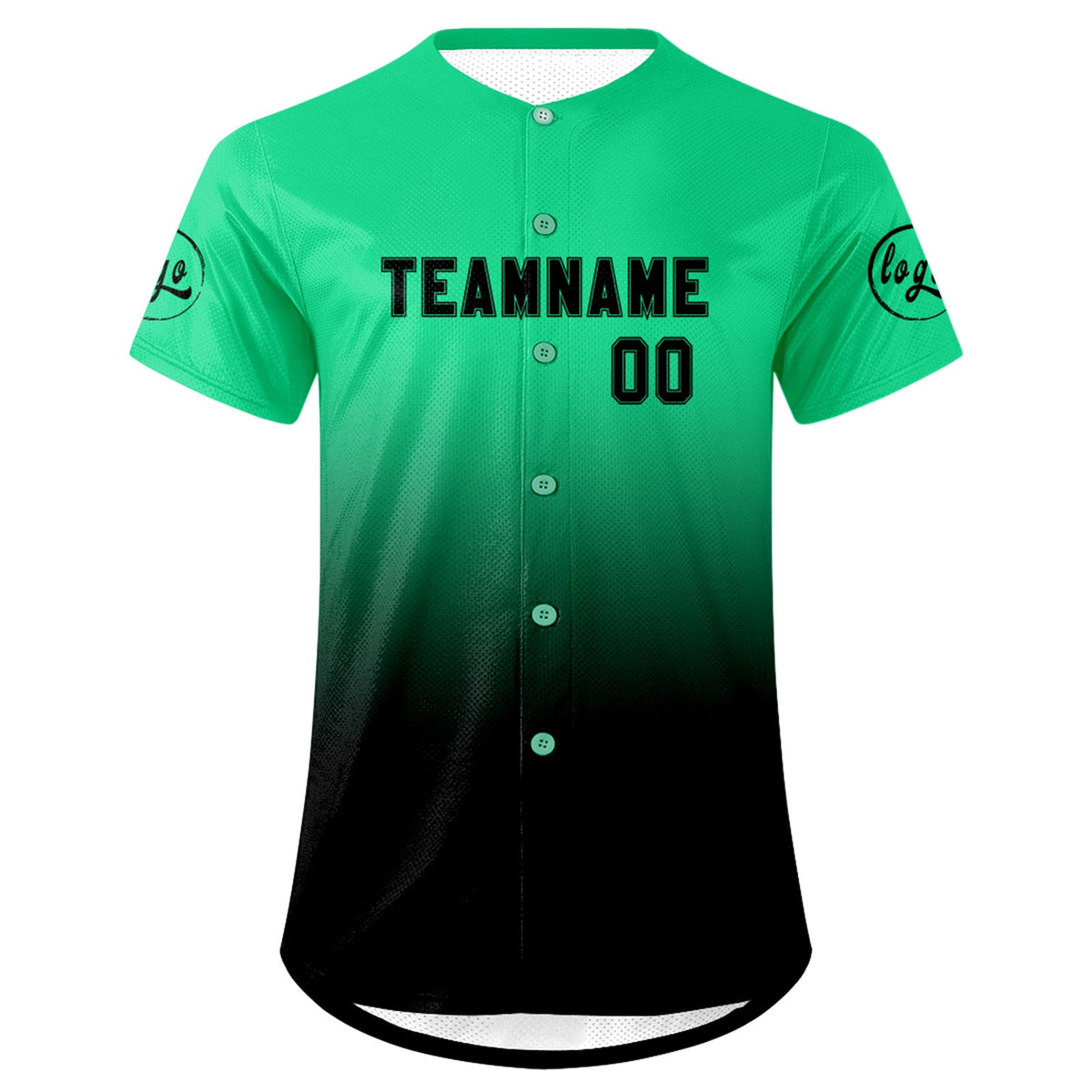 Camiseta de béisbol personalizada verde y negra con degradado uniformes de equipo con nombre y número