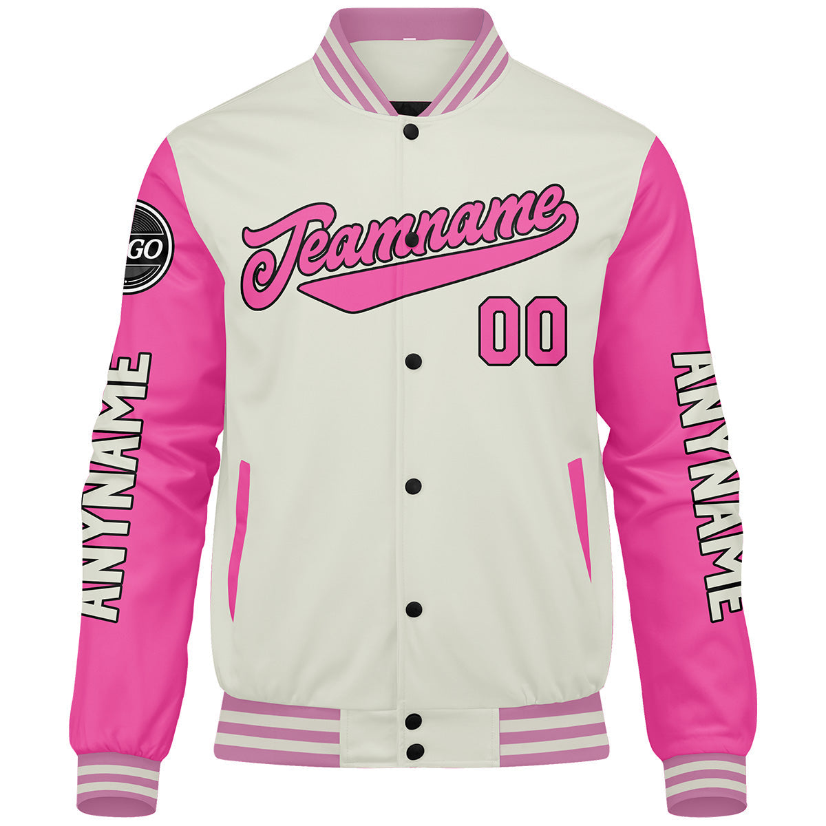 Chaquetas universitarias personalizadas color crema y rosa para hombres & mujeres y jóvenes & Chaquetas Letterman personalizadas