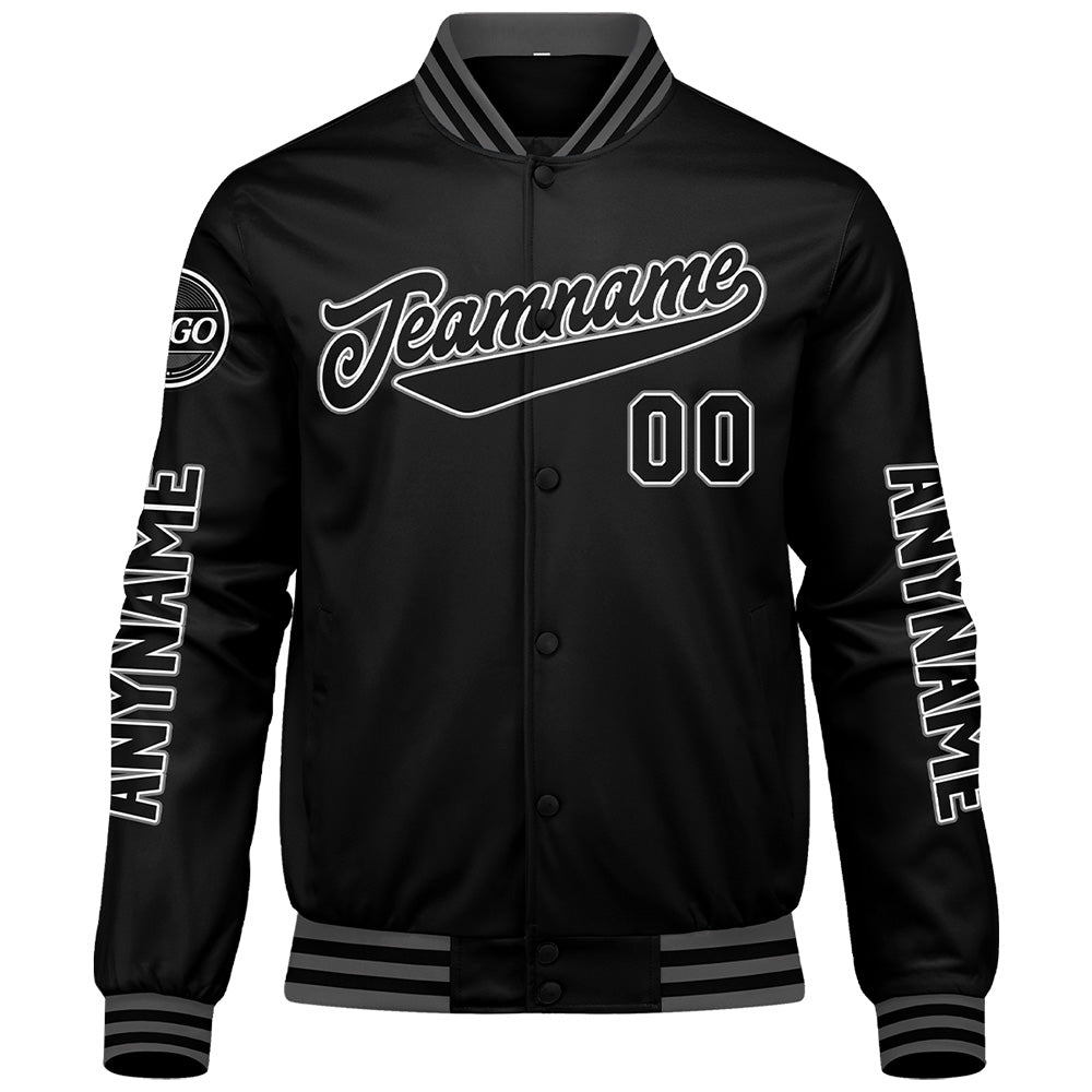 Chaquetas universitarias personalizadas en negro y gris para hombres & mujeres y jóvenes & Chaquetas Letterman personalizadas