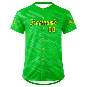 Camiseta de béisbol personalizada verde y amarilla con degradado uniformes de equipo con nombre y número