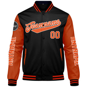 Chaquetas universitarias personalizadas negras y naranjas para hombres & mujeres y jóvenes & Chaquetas Letterman personalizadas