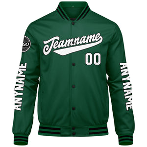 Chaquetas universitarias personalizadas en verde & negro y blanco para hombres & mujeres y jóvenes & Chaquetas Letterman personalizadas