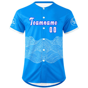 Camiseta de béisbol azul y blanca personalizada con dise?o degradado uniformes de equipo con nombre y número