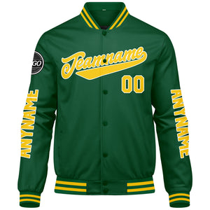 Chaquetas universitarias personalizadas verdes y amarillas para hombres & mujeres y jóvenes & Chaquetas tipo Letterman personalizadas