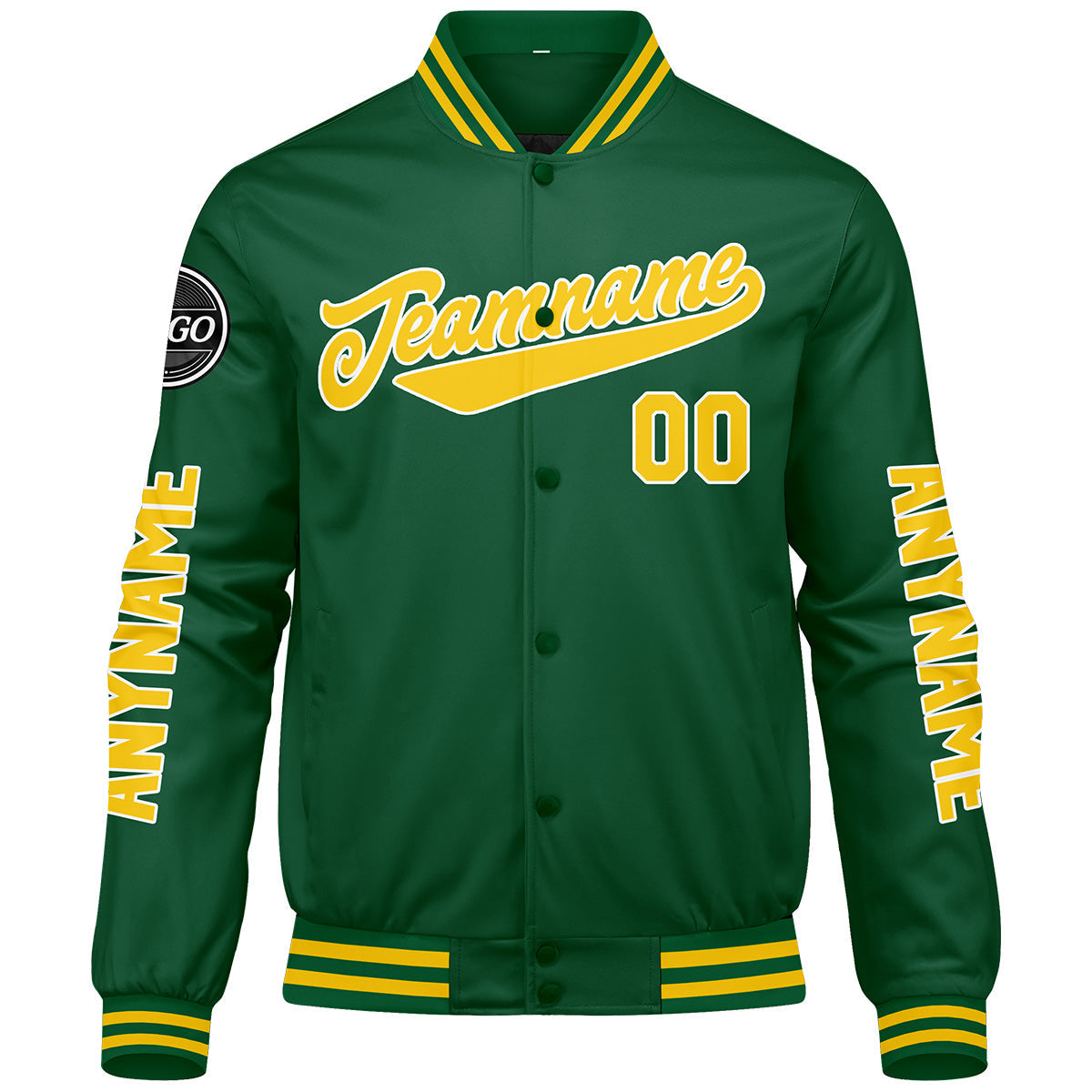 Chaquetas universitarias personalizadas verdes y amarillas para hombres & mujeres y jóvenes & Chaquetas tipo Letterman personalizadas