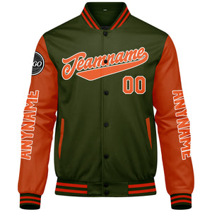 Chaquetas universitarias personalizadas de color verde oliva y naranja para hombres & mujeres y jóvenes & Chaquetas tipo Letterman personalizadas