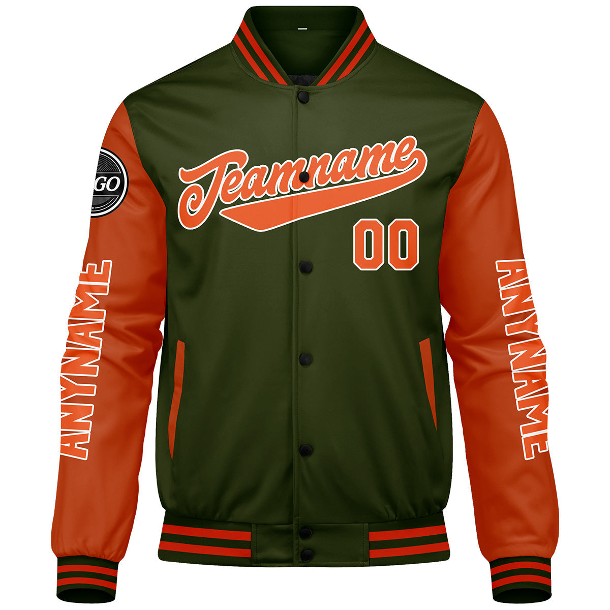 Chaquetas universitarias personalizadas de color verde oliva y naranja para hombres & mujeres y jóvenes & Chaquetas tipo Letterman personalizadas
