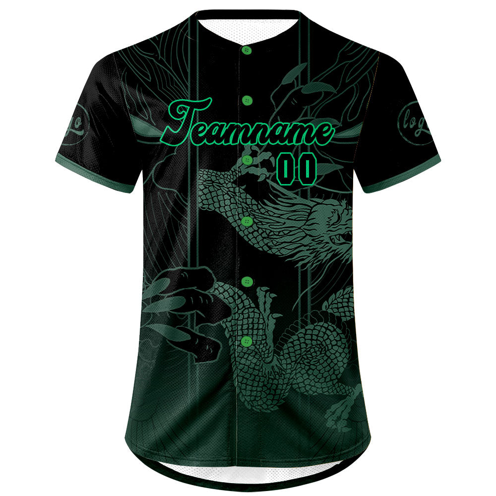 Camiseta de béisbol personalizada verde y negra con degradado uniformes de equipo con nombre y número