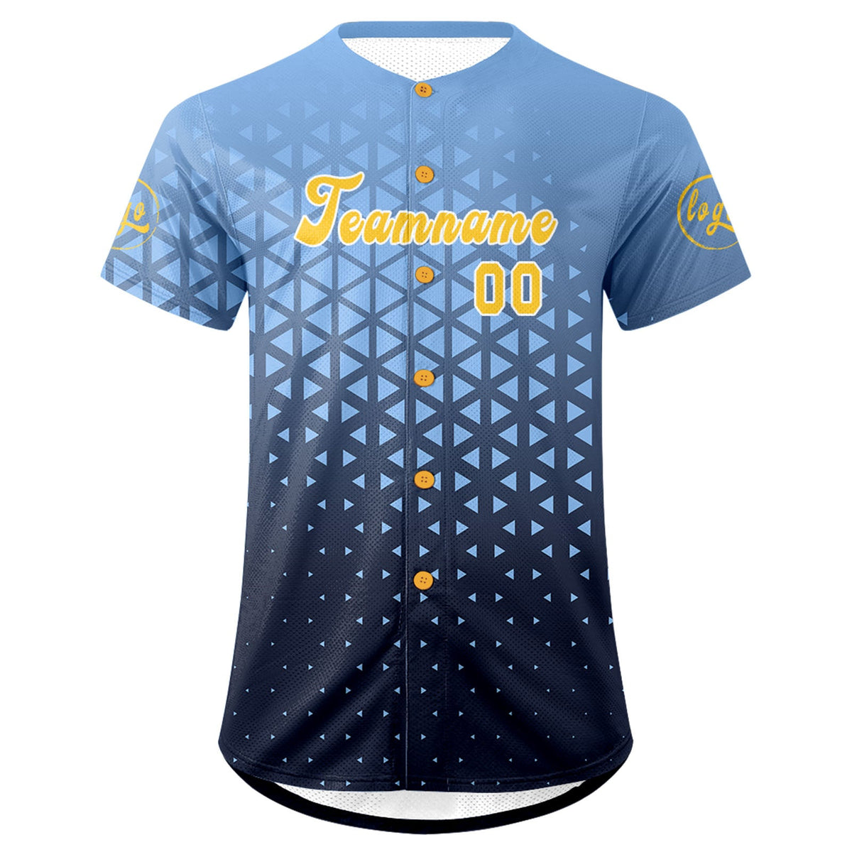 Camiseta de béisbol azul claro personalizada azul trueno uniformes de equipo con degradado personalizado nombre y número