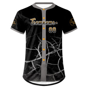 Camiseta de béisbol personalizada negra y dorada antigua con dise?o degradado uniformes de equipo con nombre y número