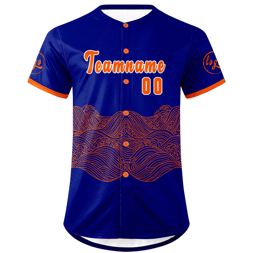 Camiseta de béisbol personalizada azul y naranja con degradado uniformes de equipo con nombre y número