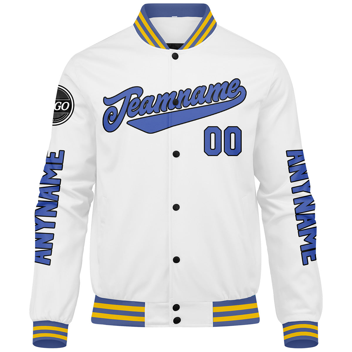 Chaquetas universitarias blancas y azules personalizadas para hombres & mujeres y jóvenes & Chaquetas Letterman personalizadas