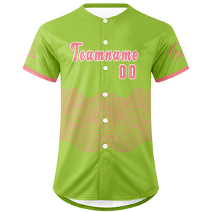 Camiseta de béisbol personalizada verde y rosa con degradado uniformes de equipo con nombre y número