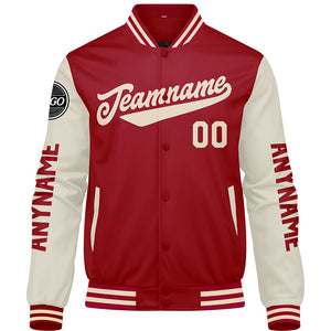 Chaquetas universitarias personalizadas de color rojo crema para hombres & mujeres y jóvenes & Chaquetas Letterman personalizadas