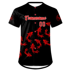 Camiseta de béisbol personalizada negra y roja con degradado uniformes de equipo con nombre y número
