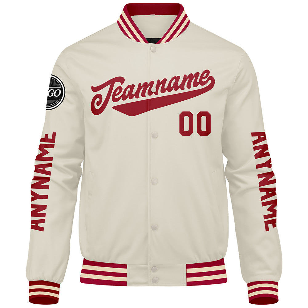 Chaquetas universitarias personalizadas de color rojo crema para hombres & mujeres y jóvenes & Chaquetas Letterman personalizadas