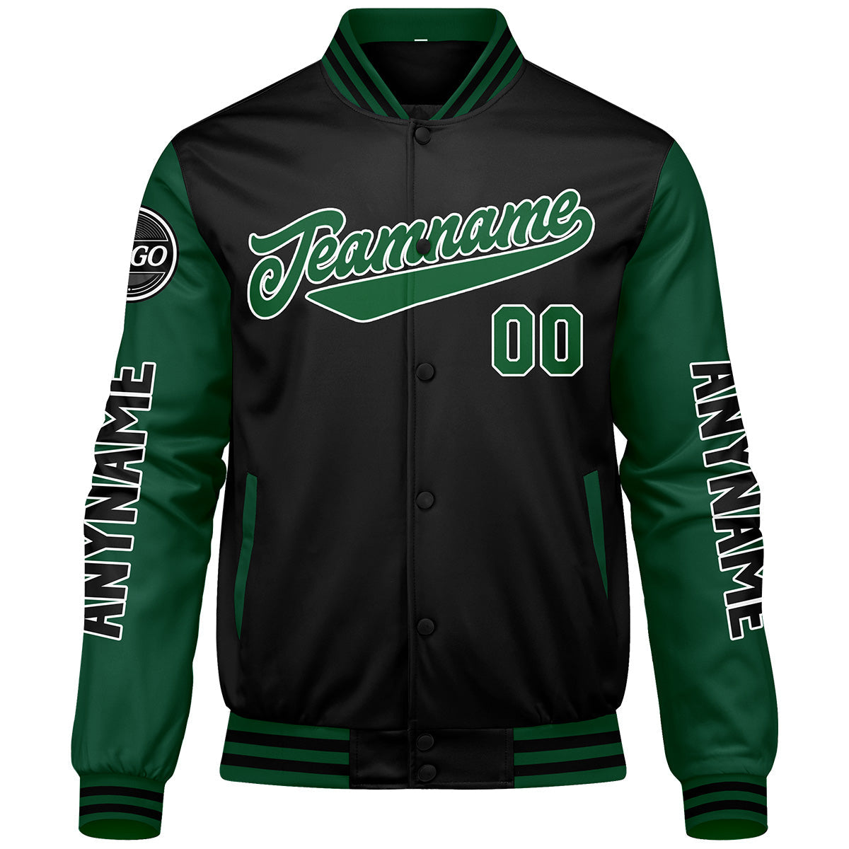 Chaquetas universitarias personalizadas en verde y negro para hombres & mujeres y jóvenes & Chaquetas Letterman personalizadas