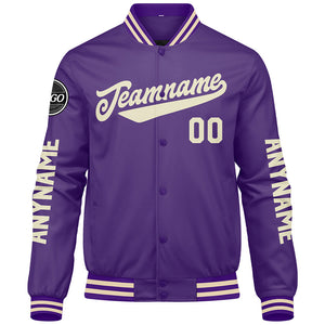 Chaquetas universitarias personalizadas color crema púrpura para hombres & mujeres y jóvenes & Chaquetas Letterman personalizadas