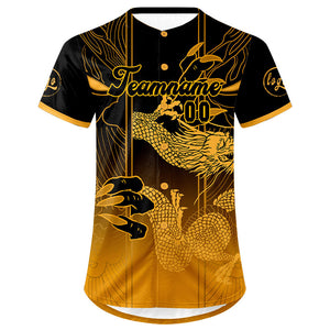 Camiseta de béisbol personalizada negra y amarilla con degradado uniformes de equipo con nombre y número