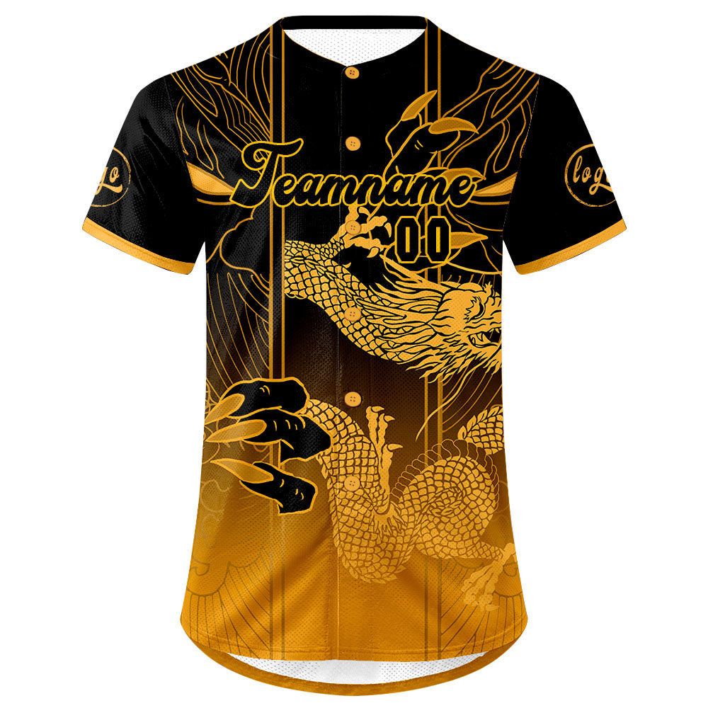 Camiseta de béisbol personalizada negra y amarilla con degradado uniformes de equipo con nombre y número